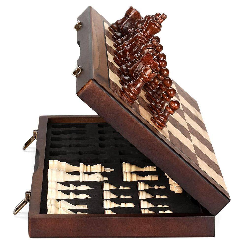 Magnetic Wooden Chess Set with Folding Board, Handcrafted Pieces for Travel and Home Game Set