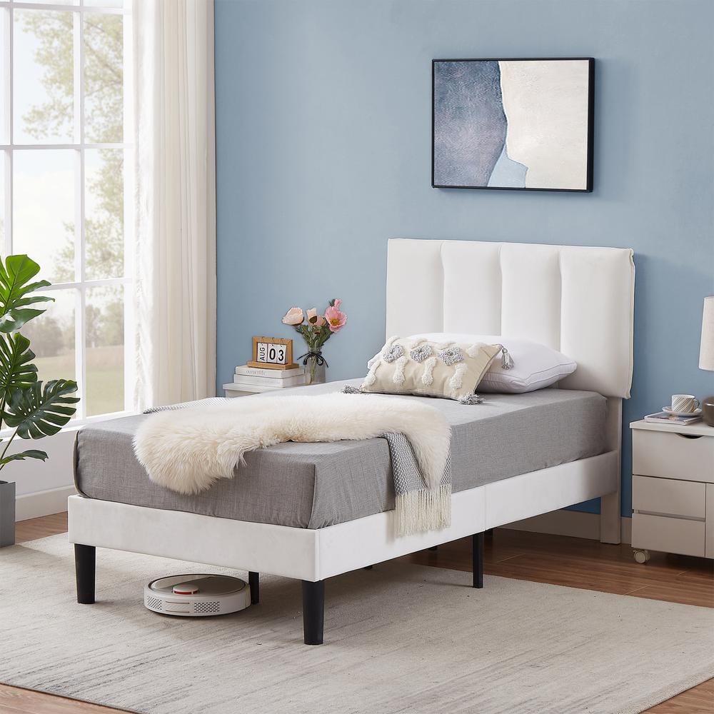 VECELO Upholstered Bed, Modern Platform Bed With Adjustable Headboard ...