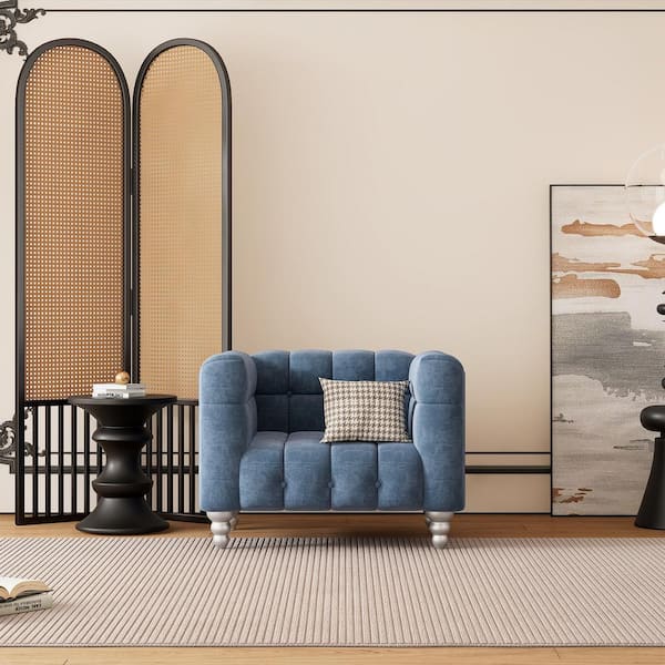 Harper & Bright Designs Blue 42 in. Buttoned Tufted Modern Polyester Arm Chair, Upholstered Single Sofa with Solid Wood Legs