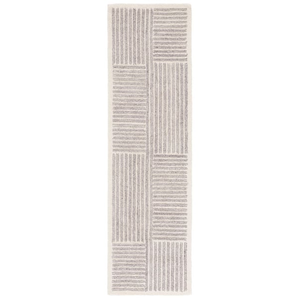 Renewal 2 ft. x 8 ft. Gray/Ivory Striped Geometric Runner Rug