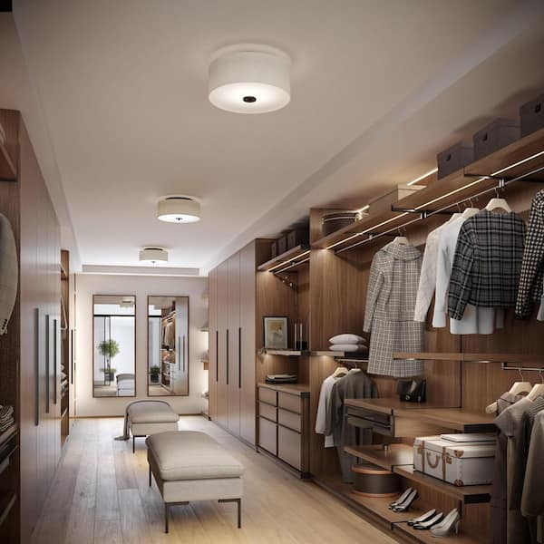 Progress Lighting Inspire Collection 13 in. Antique Bronze Integrated LED Transitional Bedroom Ceiling Light Drum Flush Mount