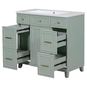 Ami 36" W Green Freestanding White Resin Top Bathroom Vanity Cabinet With 3 Drawers