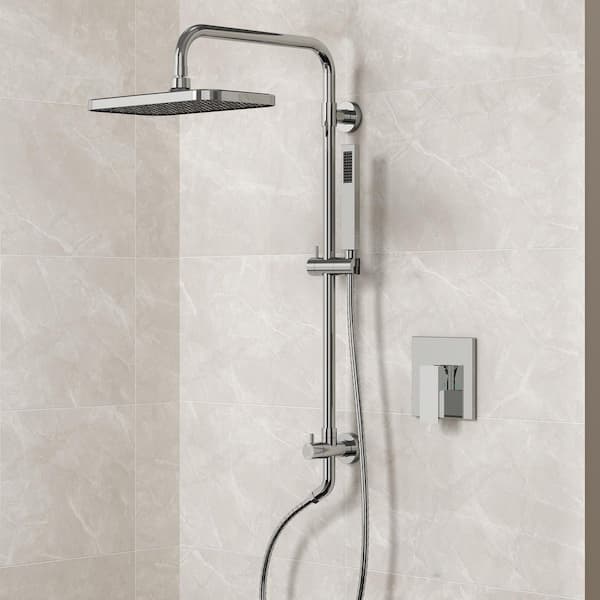 5-Spray Rectangle High Pressure Wall Mount Dual Fixed and Handheld Shower Head 2.5 GPM in Chrome (Valve Included)