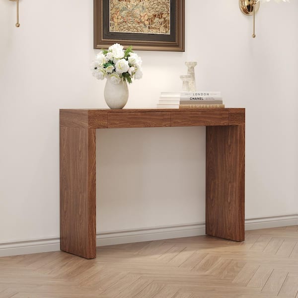 Polibi 50.00 in. Brown Rectangle Wood Console Table, Bar Table with 2 Drawers