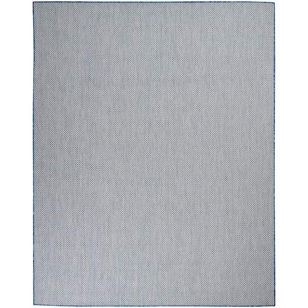 Nourison Courtyard Ivory Blue 8 ft. x 10 ft. Geometric Contemporary Indoor/Outdoor Patio Area Rug