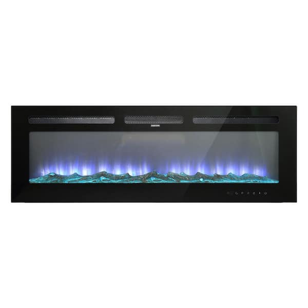 Clihome 72 in. Wall Mounted/Embedded Electric Fireplace Insert with Crystal Glass Stone and Log Set