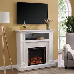 Kristinna 46 in. Tiled Media Electric Fireplace Console in White