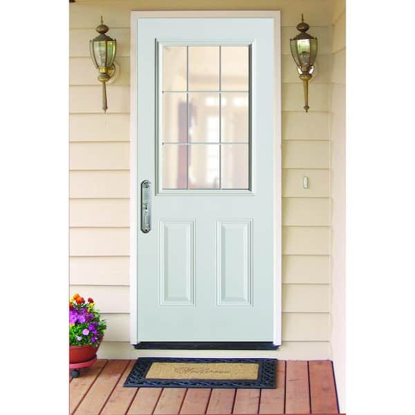 32 in. x 80 in. Colonial 9 Lite 2-Panel Painted White Right-Hand Steel Prehung Front Door with Internal Grille