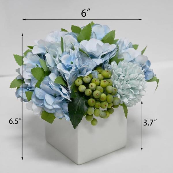 Cubilan Blue Artificial Hydrangea in Ceramic Vase WJ316S5Z - The