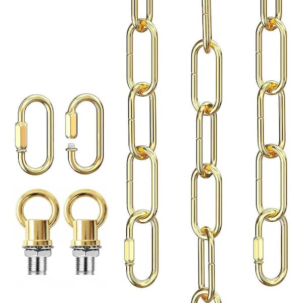 10 ft Gold Light Fixture Extension Chain with Detachable Links and Connection Locks, 66 lb Capacity