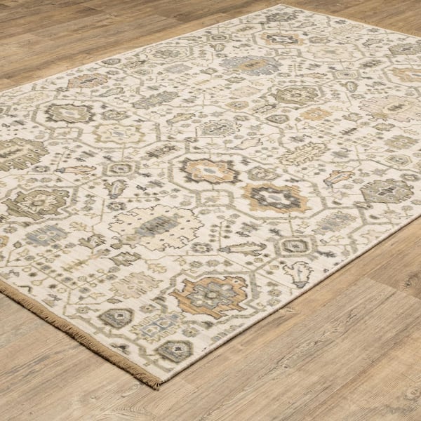 Amara 2 ft. x 10 ft. Ivory/Gold Oriental Area Rug