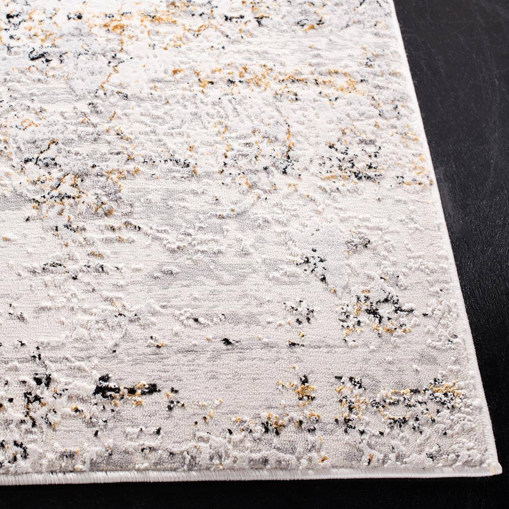 Cream and Gold Abstract 9' x 12' Wool Silk Rug