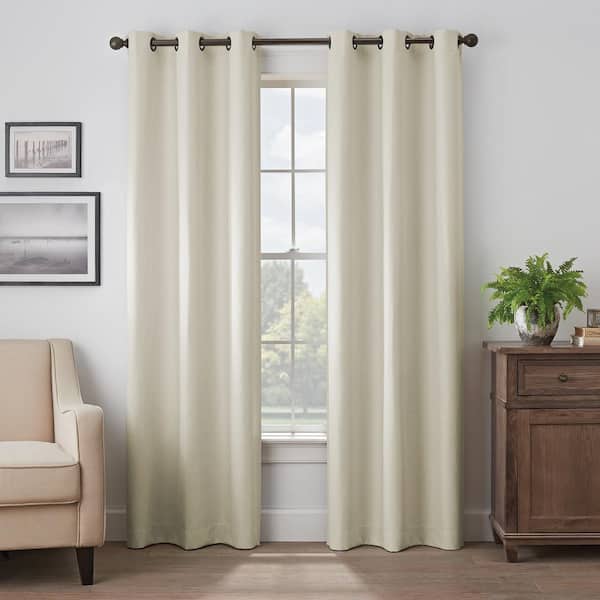 Eclipse Martina Taupe Solid Polyester 40 in. W x 95 in. L 100% Blackout Single Grommet Top Curtain Panel