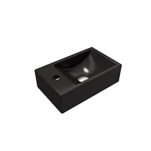Milano Wall-Mounted Matte Black Fireclay Bathroom Sink 14.5 in. 1-Hole Left Side Faucet Deck