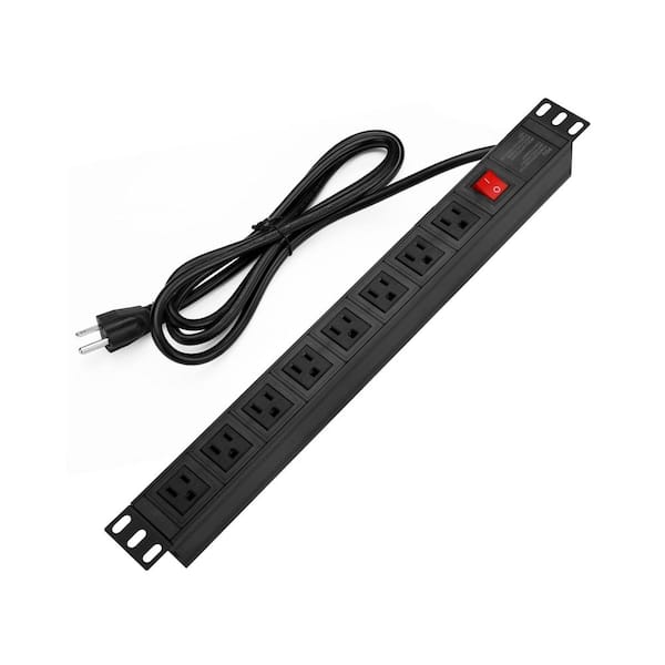 6 ft. Cord 8-Outlets Surge Protector Rack Mount Power Strip with Circuit Breaker Wide Spaced Heavy Duty for Server