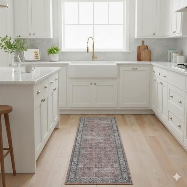 Alaska Red/Gray 3 ft. x 10 ft. Medallion Runner Rug