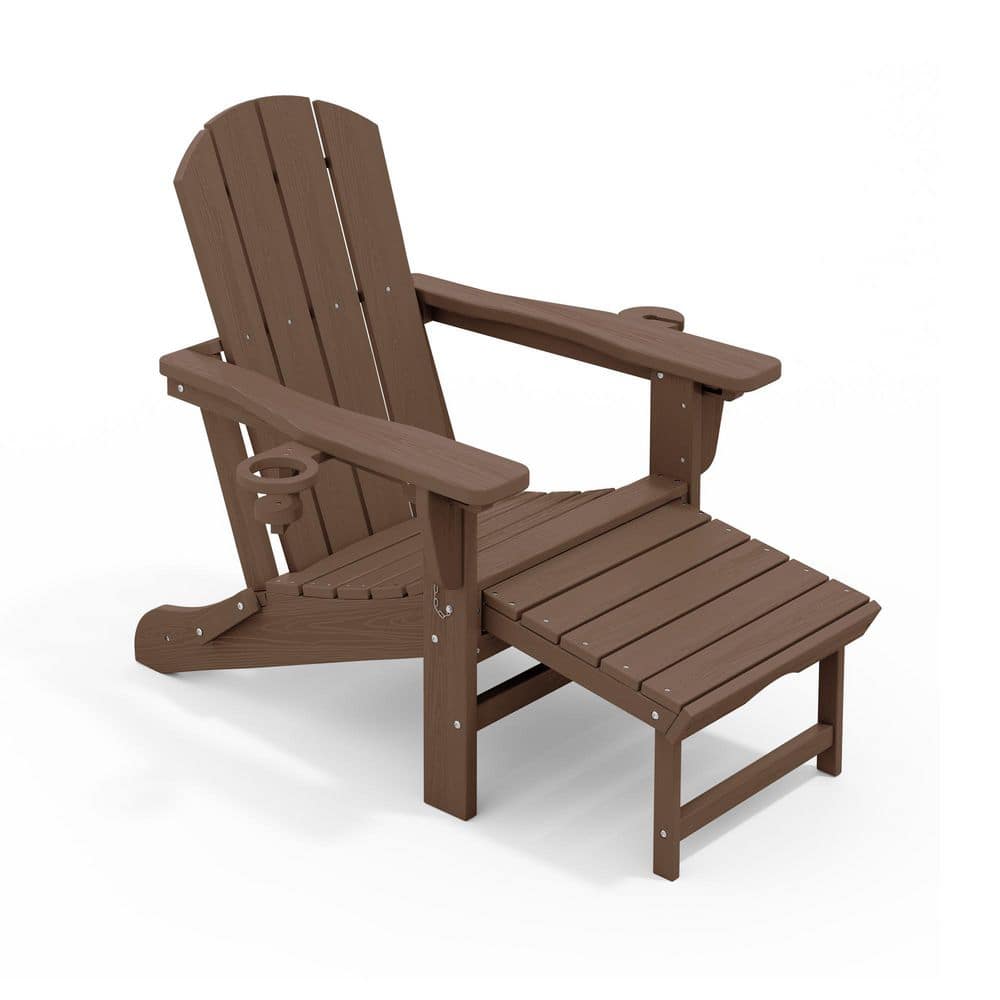 3-Level Adjustable Patio Folding Plastic Adirondack Chair with Retractable Ottoman, Cup and Phone Holders in Brown price history on PriceWatchPro