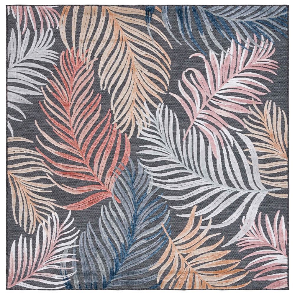 Cabana Black/Rust 6 ft. x 6 ft. High-Low Oversized Leaf Indoor/Outdoor Square Area Rug price history on PriceWatchPro