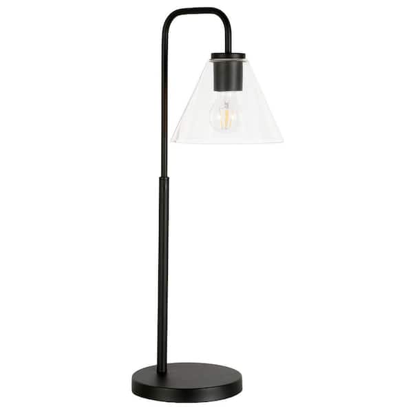HomeRoots 27 in. Clear Modern Integrated LED Bedside Table Lamp with Clear Glass Shade