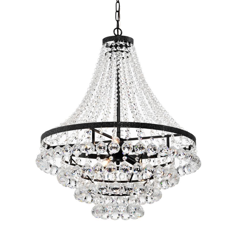 Edvivi Clarus 7-Light Antique Black Glam Empire Chandelier with Clear Glass Hanging Crystals