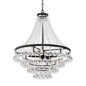 Clarus 7-Light Antique Black Glam Empire Chandelier with Clear Glass Hanging Crystals