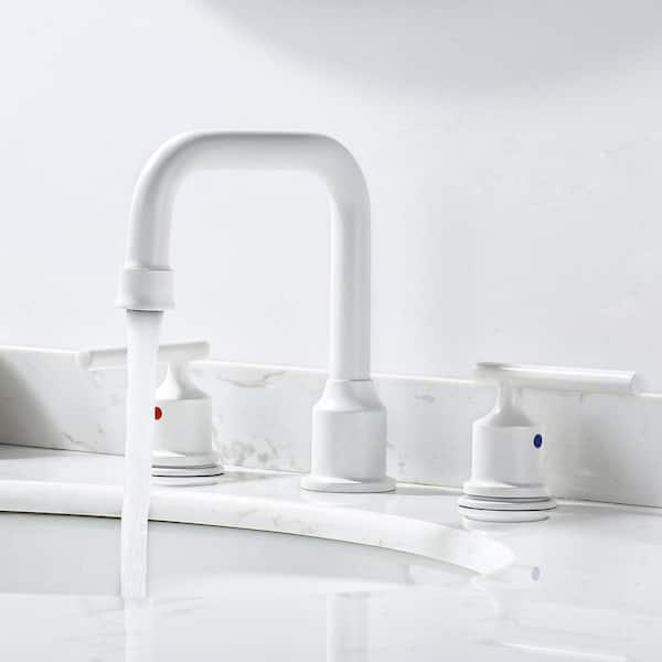 8 in. Widespread Double Handle High Arc Bathroom Faucet with Pop-up Drain and Supply Lines in Matte White (1-Pack)