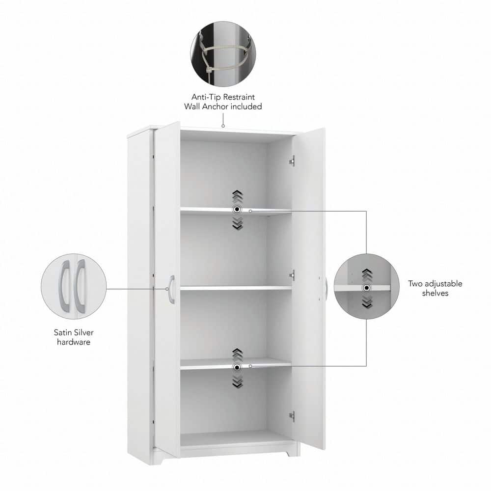 White Tall Engineered Wood Kitchen Pantry Cabinet with Doors