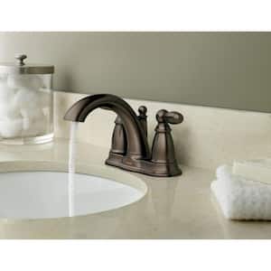 Brantford 4 in. Centerset 2-Handle Low-Arc Bathroom Faucet in Oil Rubbed Bronze with Metal Drain Assembly