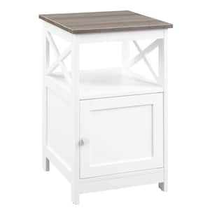 Oxford 16 in. Driftwood/White Standard Height Square Wood Top End Table with Storage Cabinet and Shelf