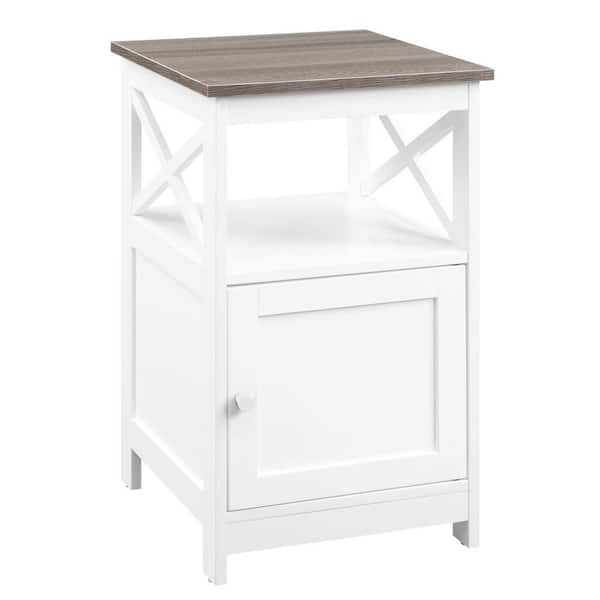 Convenience Concepts Oxford 16 in. Driftwood/White Standard Height Square Wood Top End Table with Storage Cabinet and Shelf