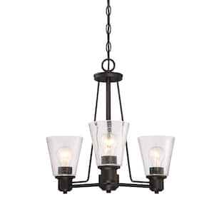 Printers Row 3-Light Oil Rubbed Bronze Chandelier with Clear Seedy Glass Shades For Dining Rooms