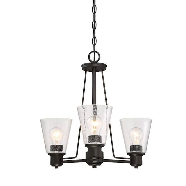 Designers Fountain Printers Row 3-Light Oil Rubbed Bronze Chandelier with Clear Seedy Glass Shades For Dining Rooms