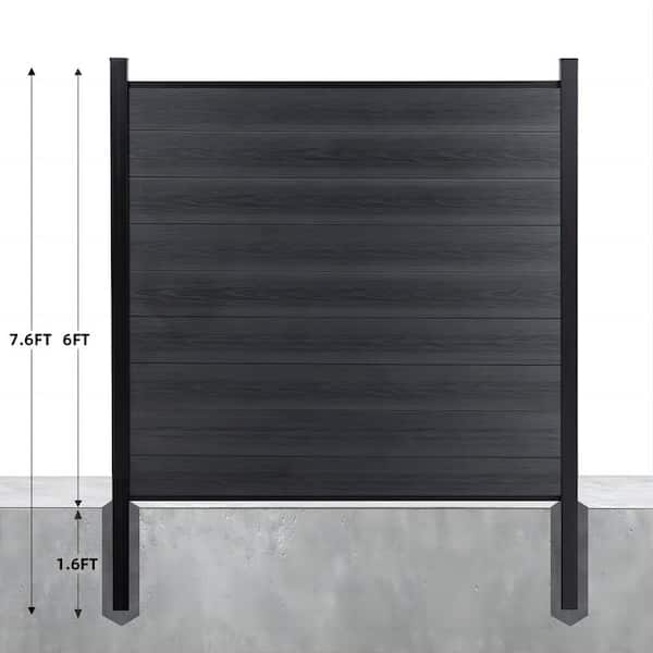7.6 ft. H x 6 ft. W Black Composite Horizontal Fence Panel with One Alu Post