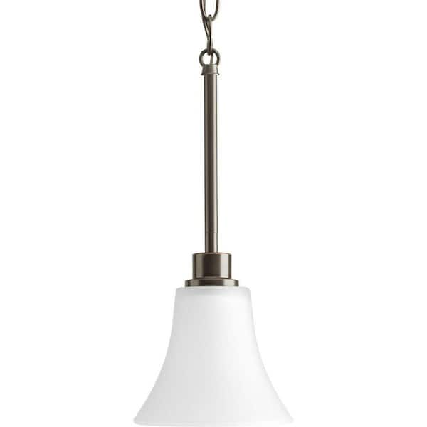 Joy Collection 1-Light Antique Bronze Mini Pendant with Etched White Glass