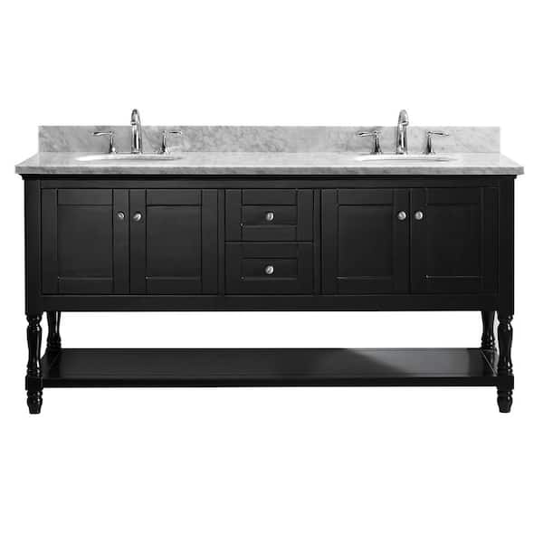 Virtu USA Julianna 72 in. W Bath Vanity in Espresso with Marble Vanity Top in White with Round Basin