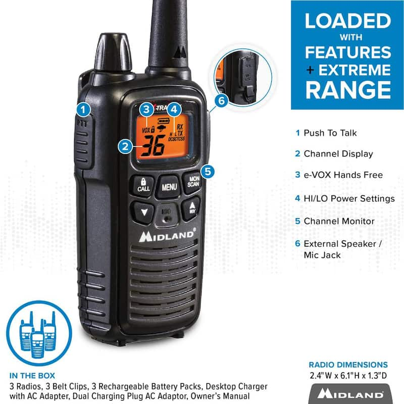 Extended 30 Mile Range Rechargeable Waterproof Digital 2-Way Radio with Charger (3-Pack)