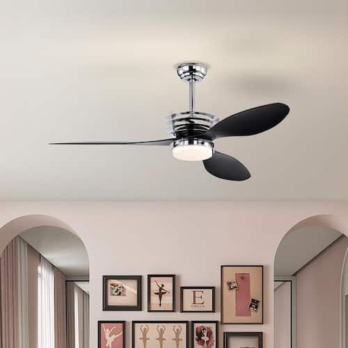 52 in. LED Modern Indoor Chrome ABS Blades Ceiling Fan with Lights and Remote Ceiling Fans With Lights