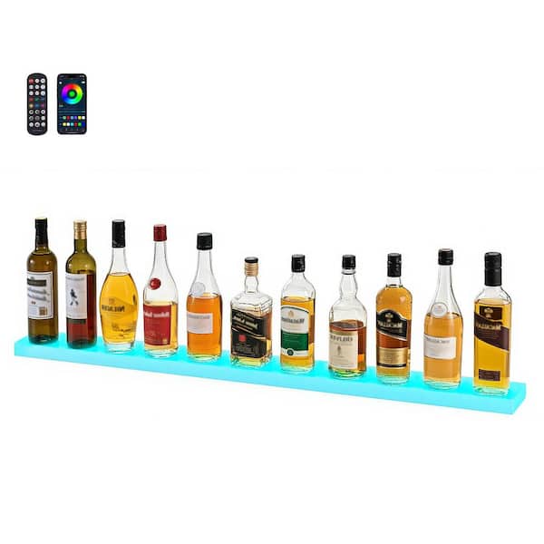 1.3 in. H x 4.5 in. W, 12-Bottle Multi-Colored Acrylic LED Lighted Liquor Bottle Display, 1-Tier 48 in. Whiskey Rack