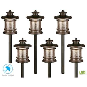 Low-Voltage 3-Watt Oil Rubbed Bronze Outdoor Integrated LED Landscape Path Lights with Crackled Shade (6-pack)