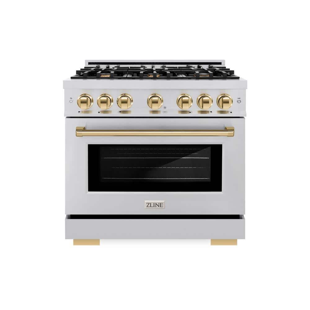 Select 36 in. 6-Burner Gas Range with Gas Convection Oven in Stainless Steel and Polished Gold price history on PriceWatchPro