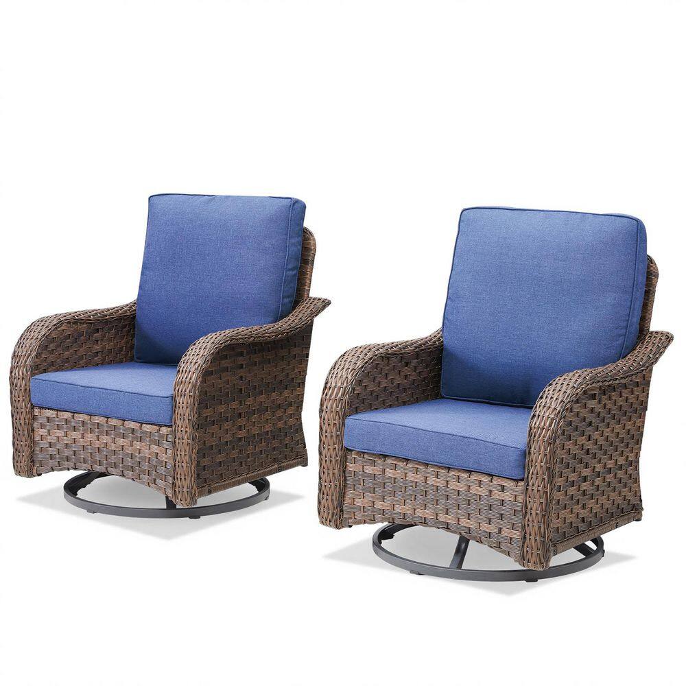 RoundEase Brown Wicker Swivel Rocker Outdoor Rocking Chair with Blue Cushions and Glide Function (2-Pack) price history on PriceWatchPro