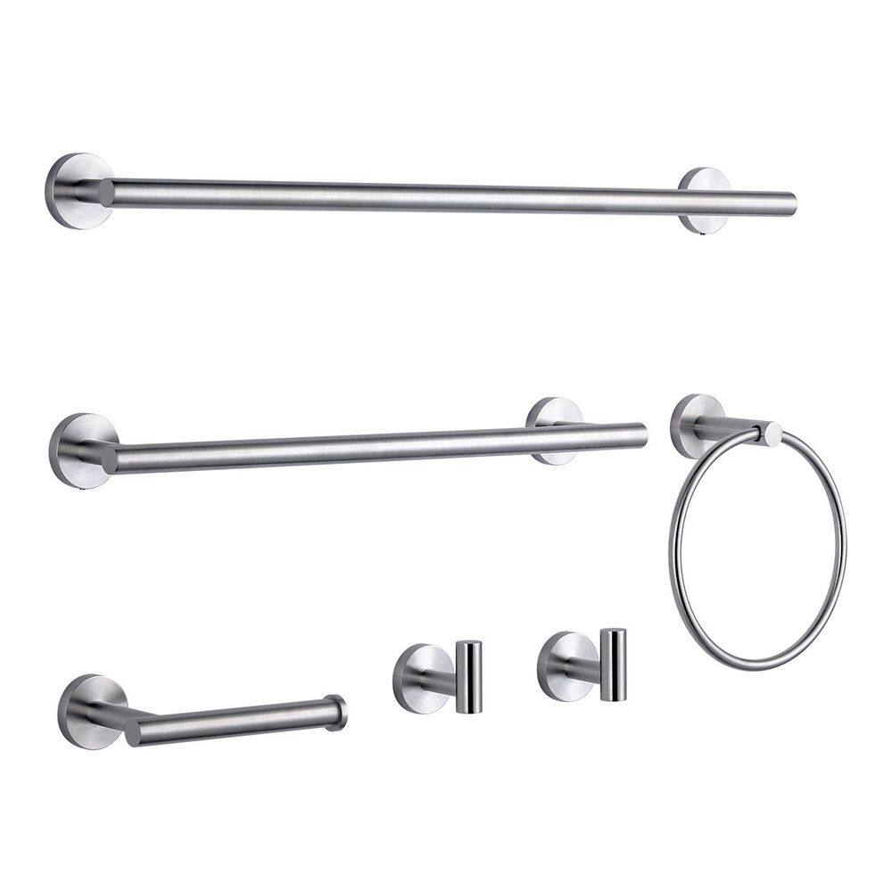 Wall Mounted 6-Piece Bath Hardware Set with Towel Ring, Toilet Paper Holder, Towel hook and Towel Bar in Brushed Nickel price history on PriceWatchPro