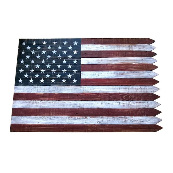 BACKYARD EXPRESSIONS PATIO · HOME · GARDEN 36 in. Rustic Wooden American Flag Indoor/Outdoor Wall Art