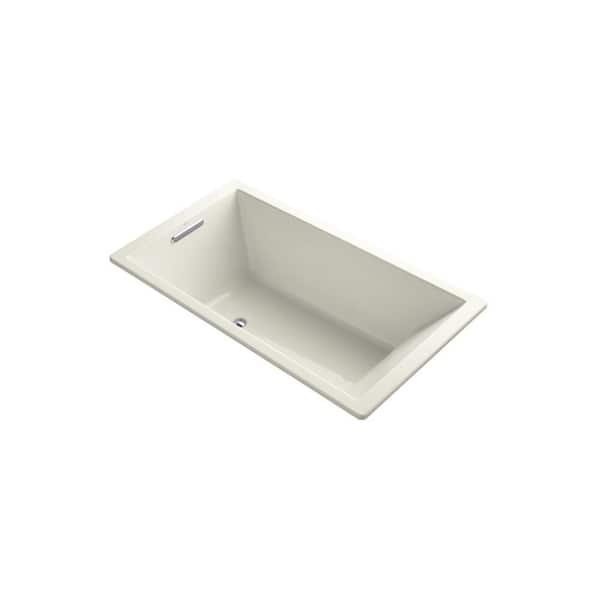 KOHLER Underscore 66 in. x 36 in. Rectangular Soaking Bathtub with Reversible Drain in Biscuit, VibrAcoustic Bask