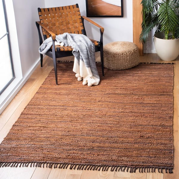 Vintage Leather 5 ft. x 8 ft. Light Brown Solid Marle Area Rug