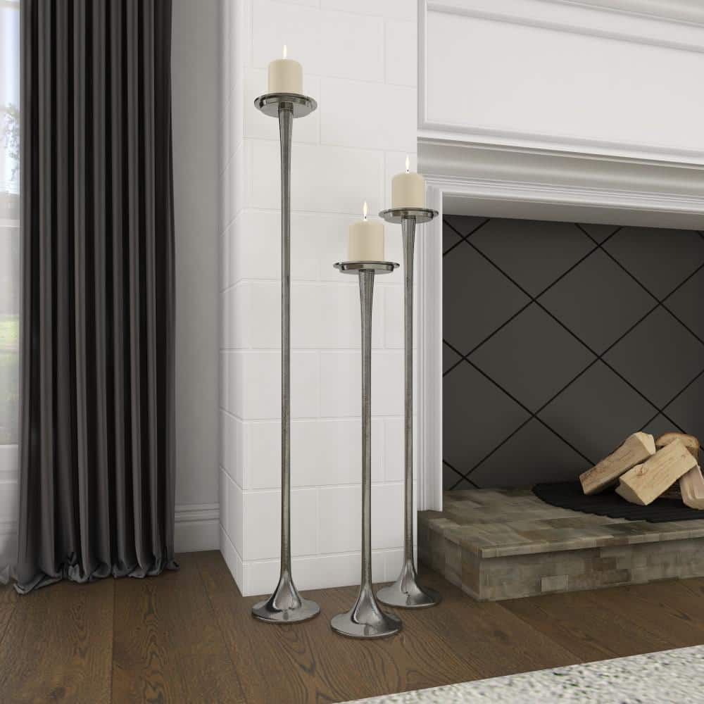 Elegant Trio Silver Aluminum Floor Candle Holders, Set of 3