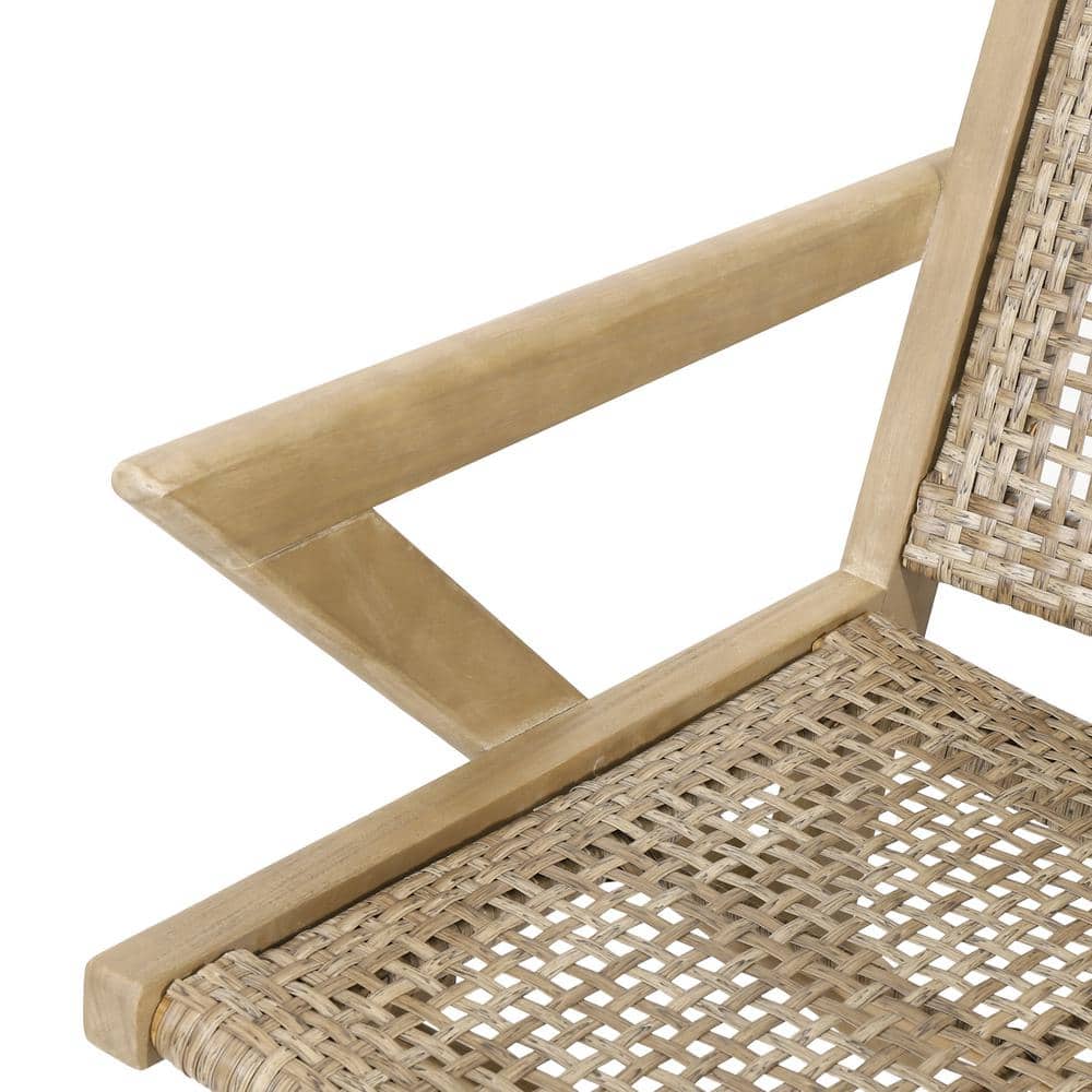 Rustic Acacia Wood and Wicker Outdoor Dining Chair, Light Brown, Set of 2