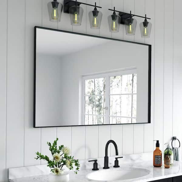 48 in. W x 32 in. H Rectangular Aluminum Framed Wall Bathroom Vanity Mirror in Black