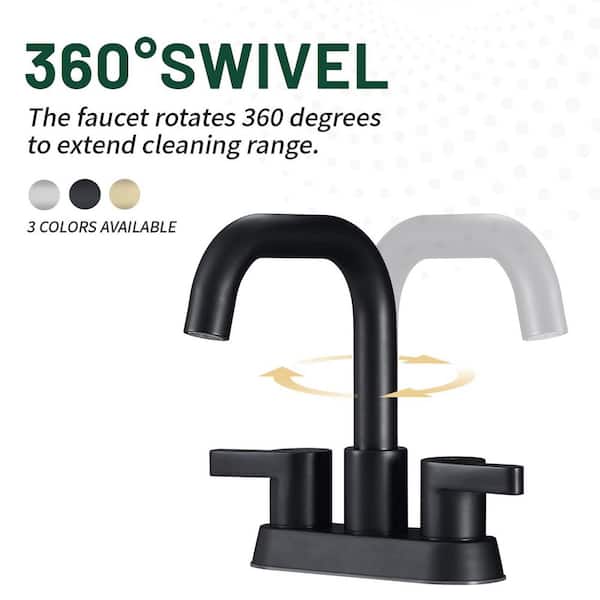 Rotatable 4 in. Centerset Double Handle Bathroom Faucet with Drain Kit Included in Matte Black