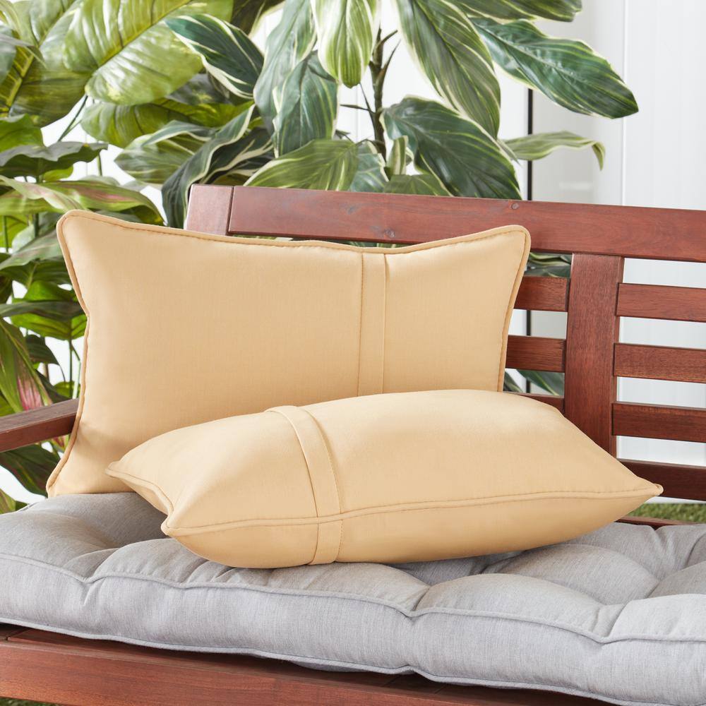 Wheat Sunbrella Fabric Outdoor Rectangle Throw Pillow Set
